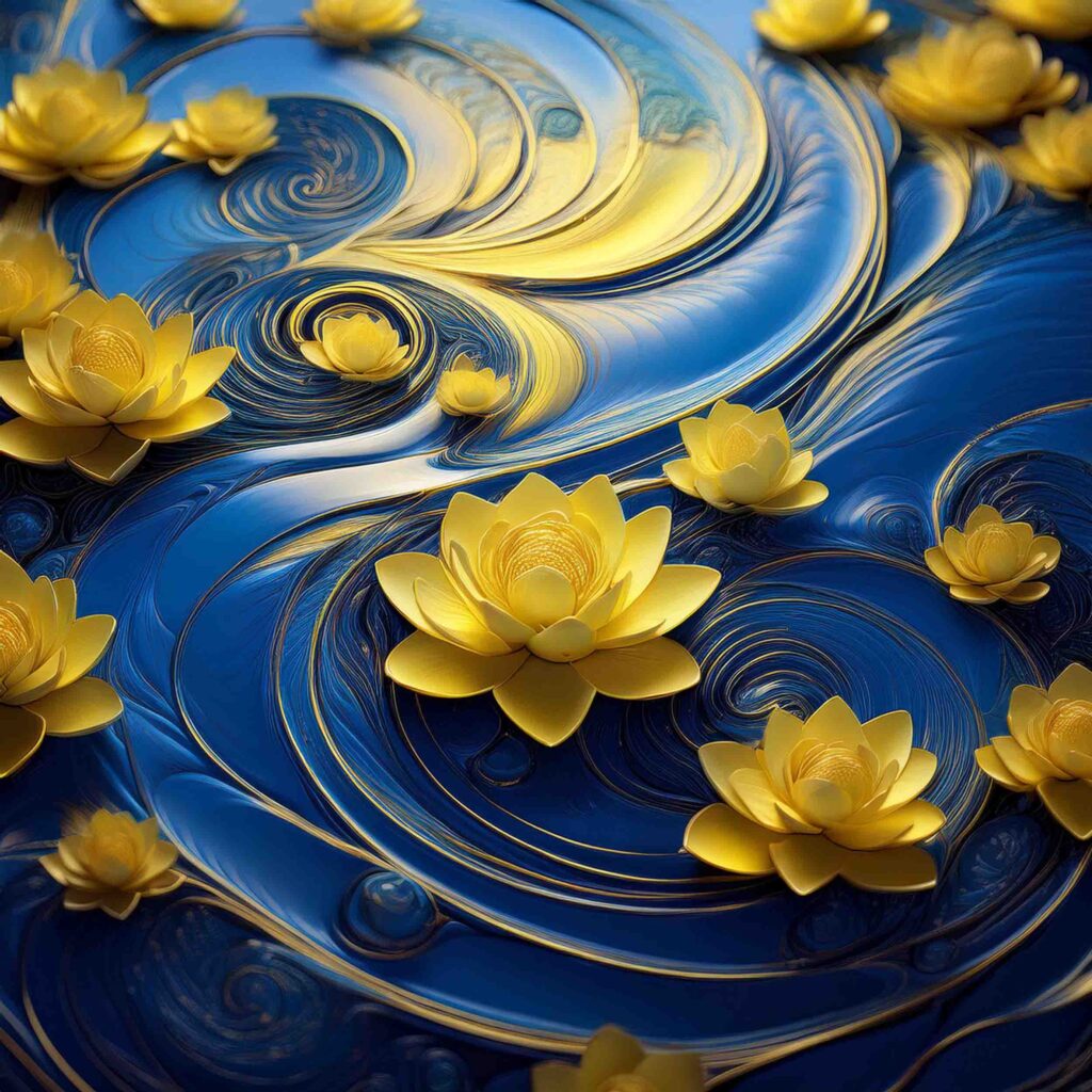 Yellow lotus flowers on blue background